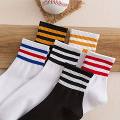 5 Pairs Striped Sports Socks College Style All match Socks Women's Stockings