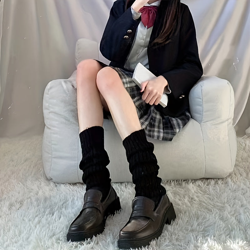 Rib Knit Leg Warmers Knee High Socks Women's Stockings