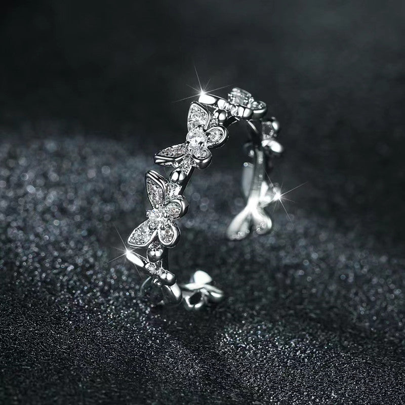 Butterfly Zircon Ring Inlaid Zircon Ring Female Opening Adjustable