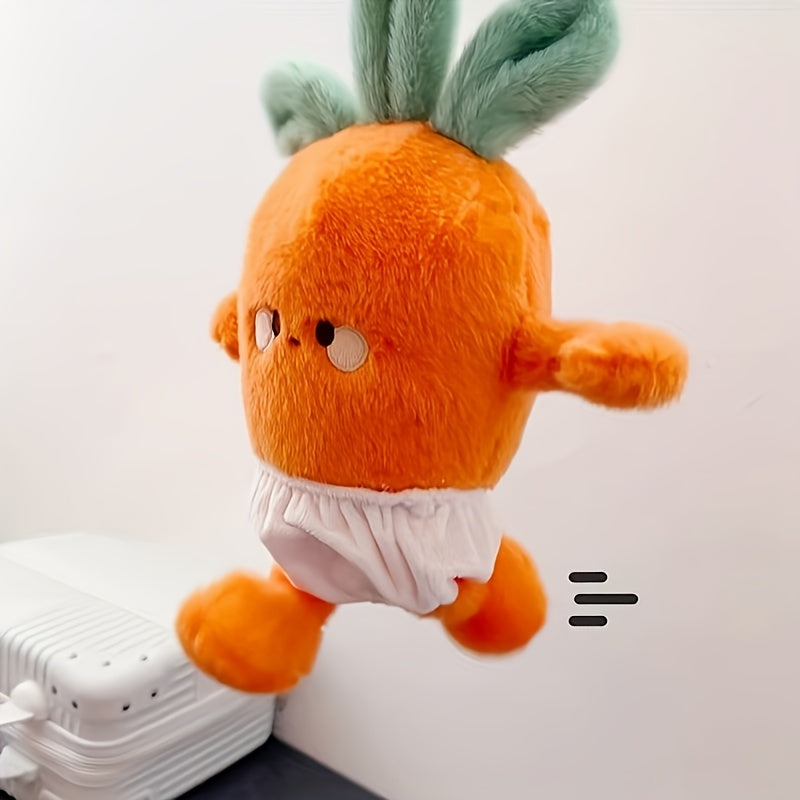 Plush Carrot Doll with Fluffy Leafy Top & Expressive Eyes
