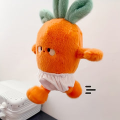 Plush Carrot Doll with Fluffy Leafy Top & Expressive Eyes