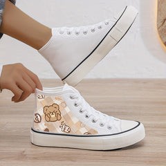 Girl's Cute Bear Pattern High Top Skate Shoes