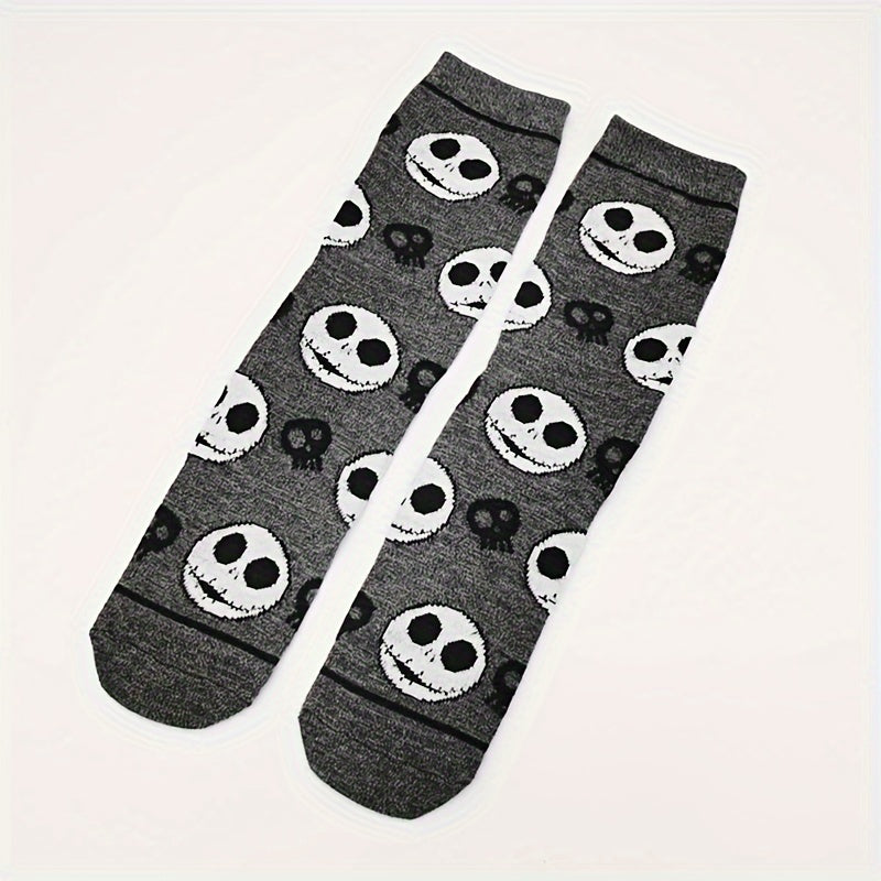 4 Pairs Skull Print Socks Halloween Mid Tube Stockings