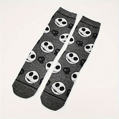 4 Pairs Skull Print Socks Halloween Mid Tube Stockings
