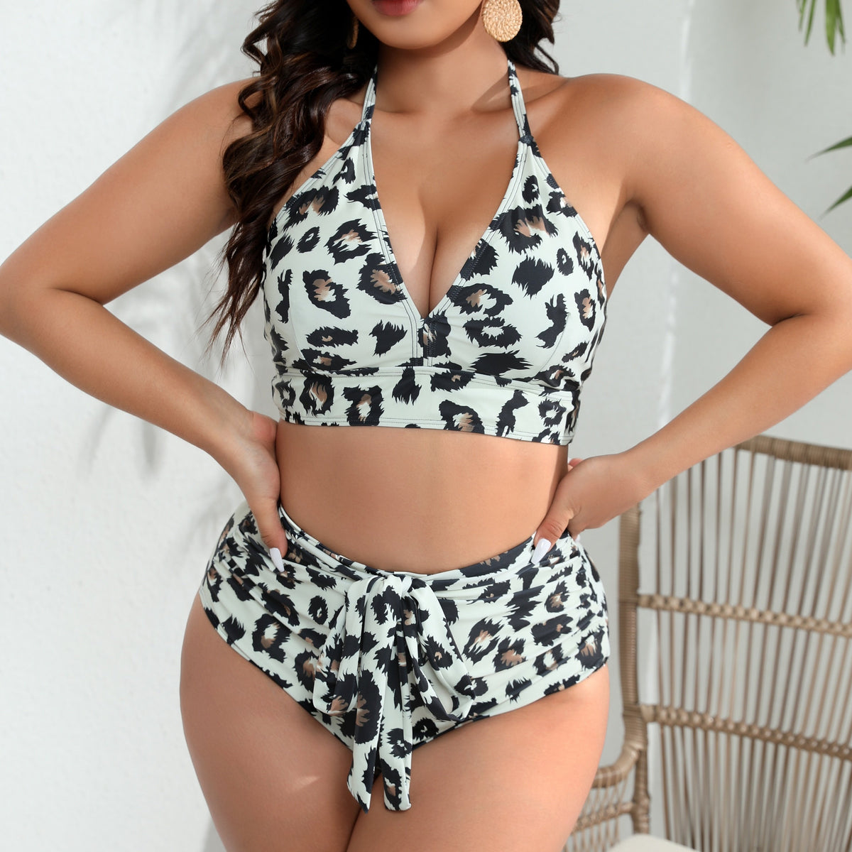  Leopard Print Bikini Set Halter Bra & Panty Swimsuit
