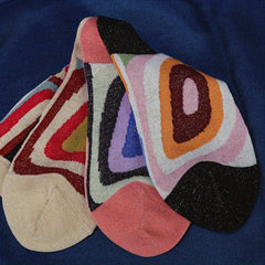 3 Pairs Geometric Pattern Crew Socks Colorblock Mid Tube Women's Stockings