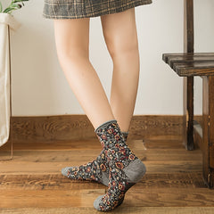 Vintage Floral Print Curling Socks - Comfy & Breathable - Women's Stockings