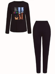  Casual 2Pc Set Women's Long Sleeve Top & Leggings
