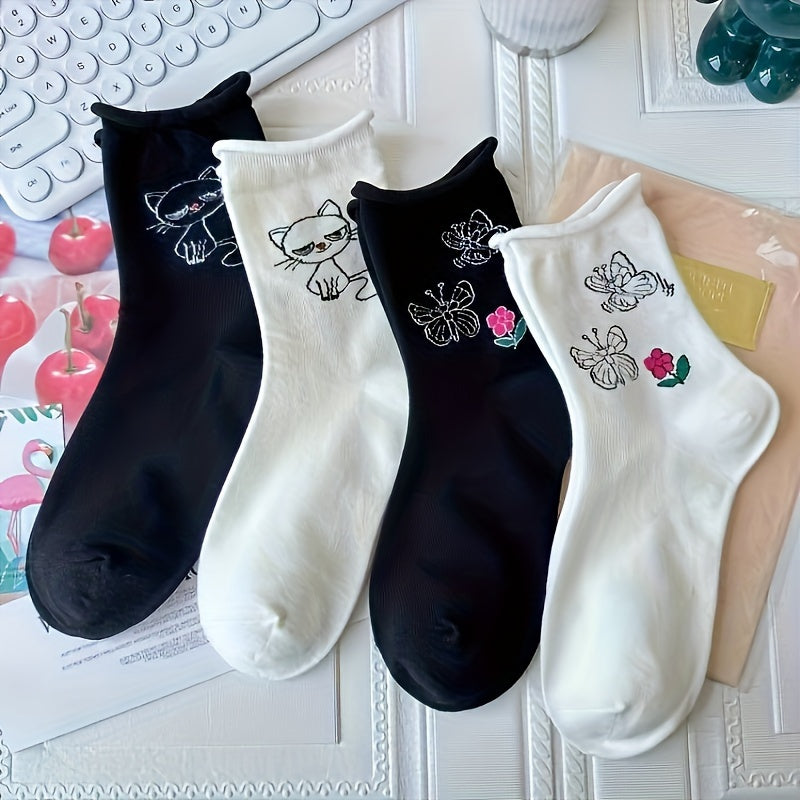 4 Pairs Pattern Socks Mid Tube Women's Stockings