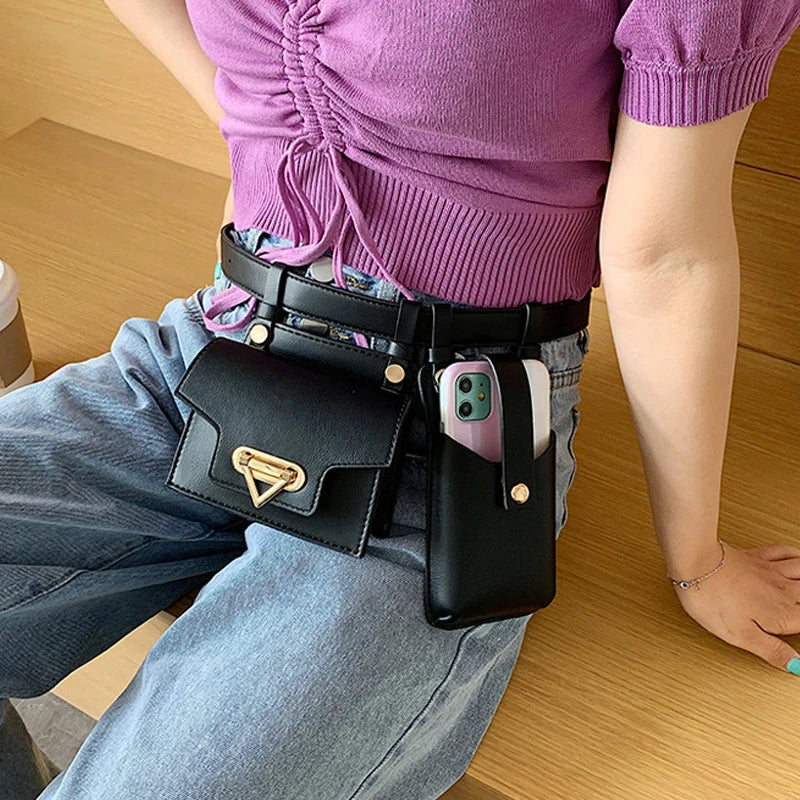 Women's Leather Flap Fanny Waist Pack