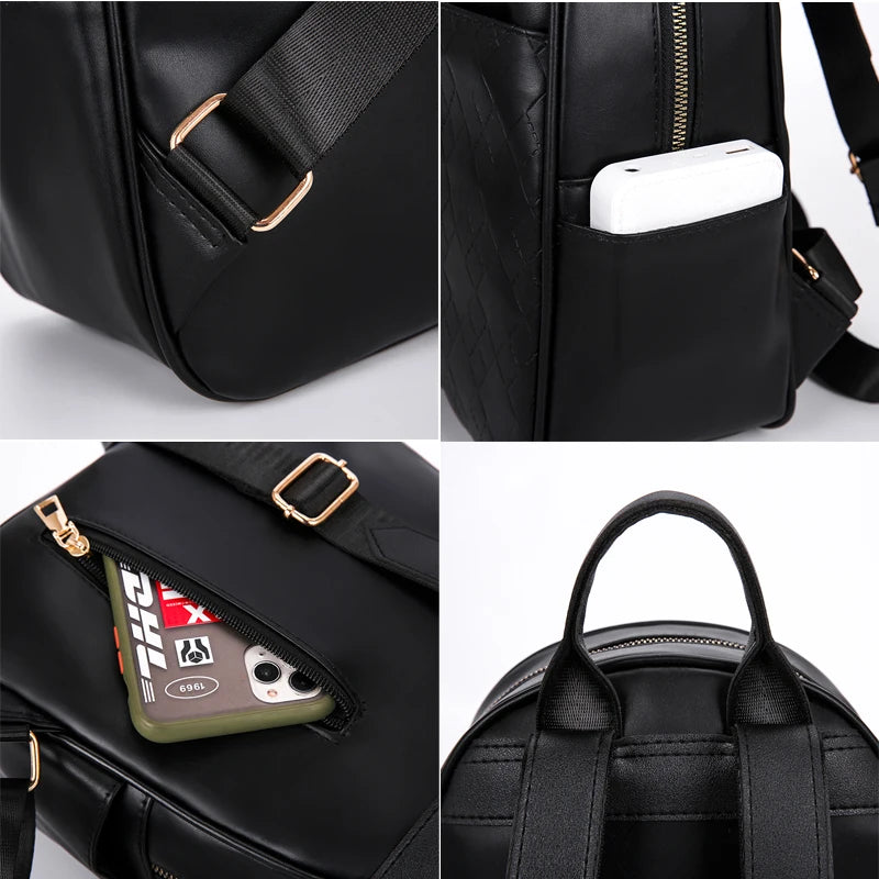 Small Leather Women Backpack Set for Teenagers Girls Female Travel Bag