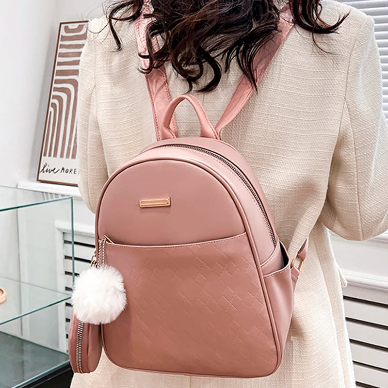 Small Leather Women Backpack Set for Teenagers Girls Female Travel Bag