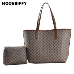 2 Pcs High Capacity Tote Handbag for Women Striped Shopper Shoulder Purse