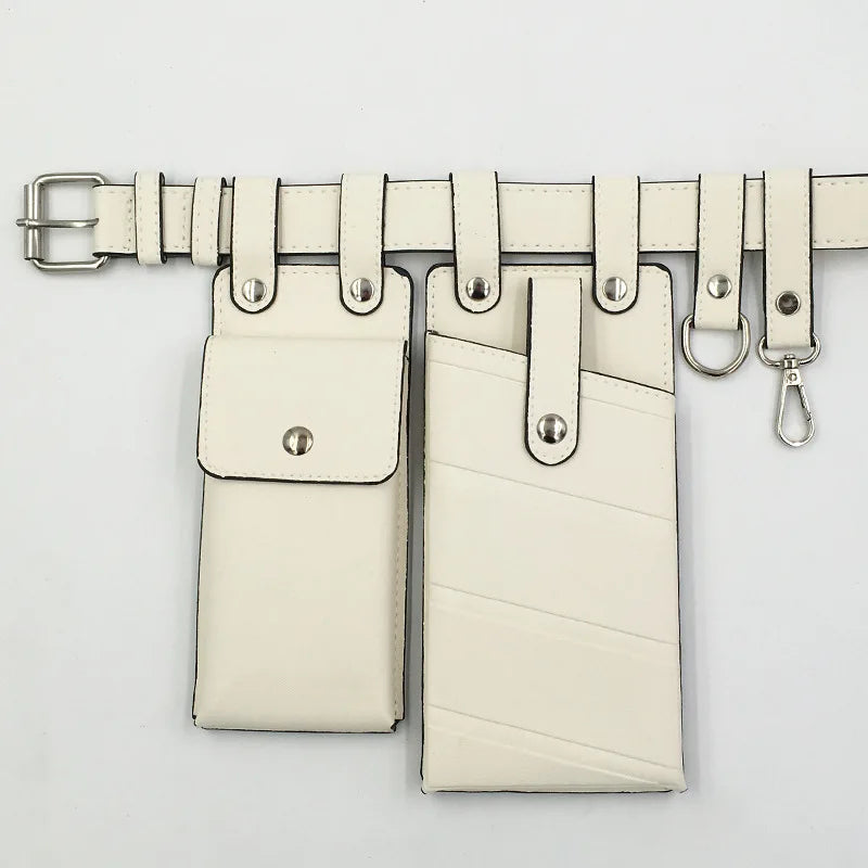 Women's 2-Piece Leather Waist Bags Crossbody Chest Purses