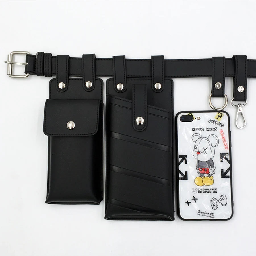 Women's 2-Piece Leather Waist Bags Crossbody Chest Purses