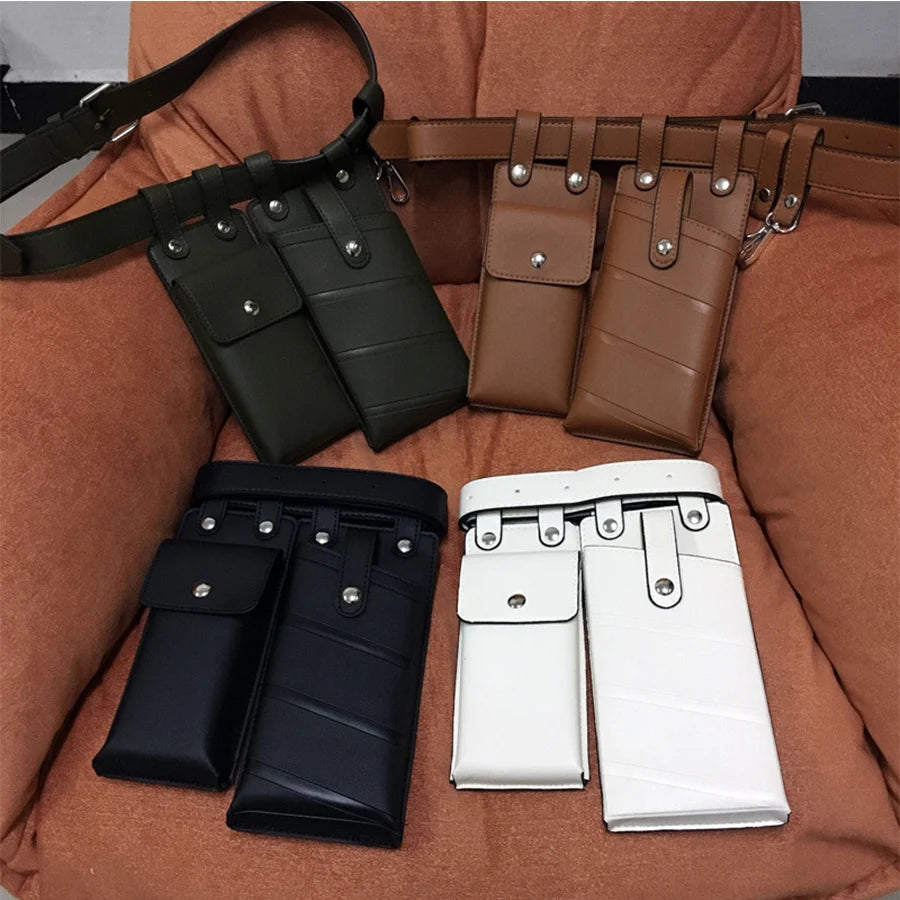 Women's 2-Piece Leather Waist Bags Crossbody Chest Purses