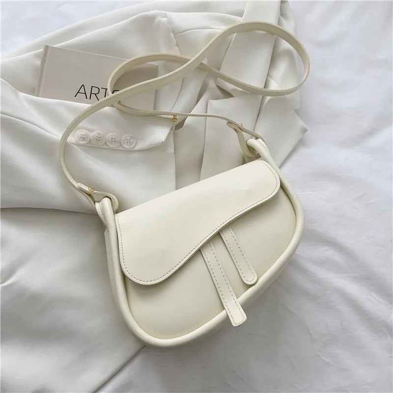 Women's High Solid PU Leather Saddle Bag Shoulder Crossbody Messenger Bag