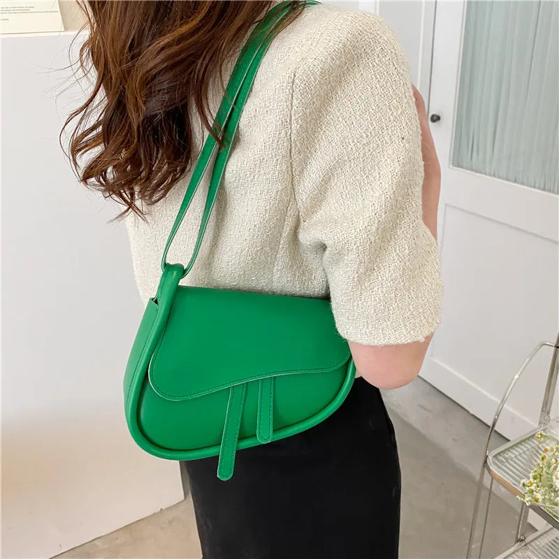 Women's High Solid PU Leather Saddle Bag Shoulder Crossbody Messenger Bag