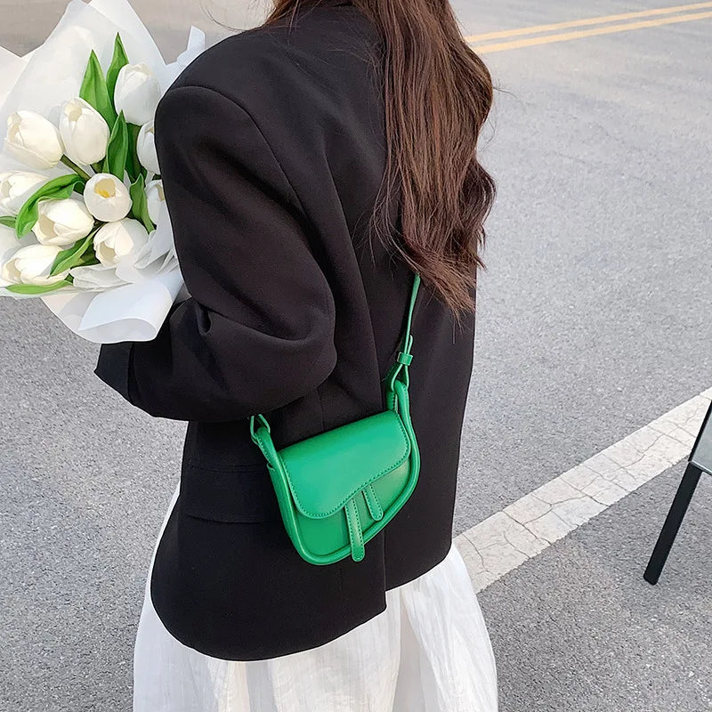 Women's High Solid PU Leather Saddle Bag Shoulder Crossbody Messenger Bag