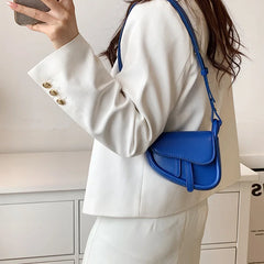 Women's High Solid PU Leather Saddle Bag Shoulder Crossbody Messenger Bag