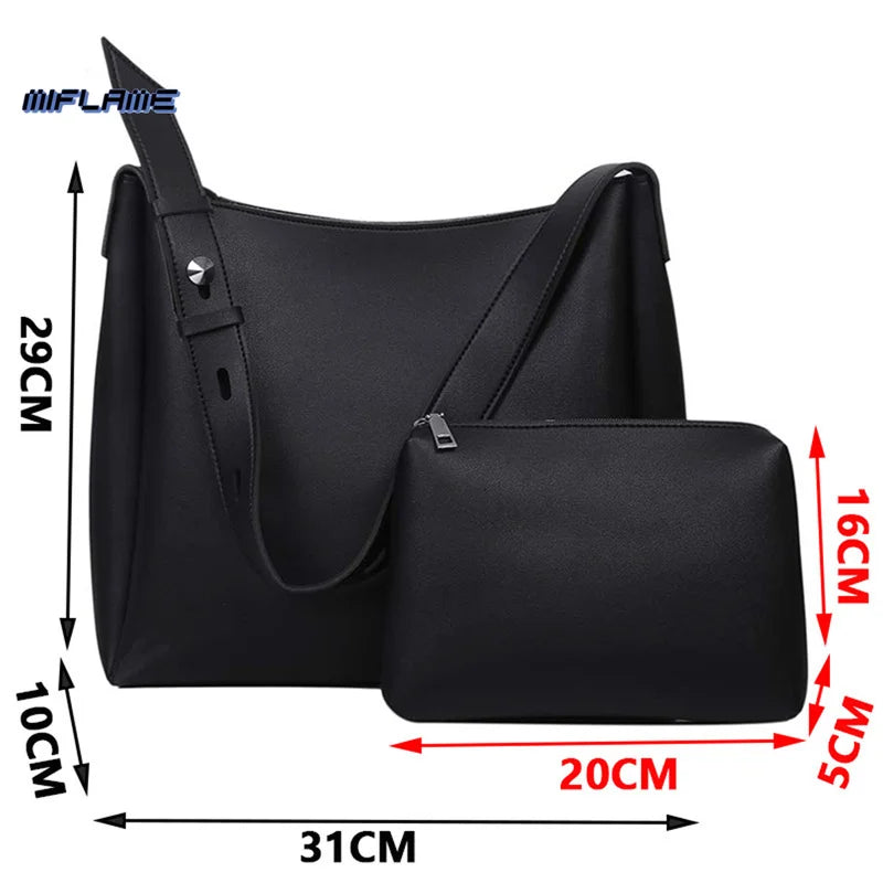 2 Sets Casual Tote Bags PU Leather Shoulder Bags for Women Female Travel Bag