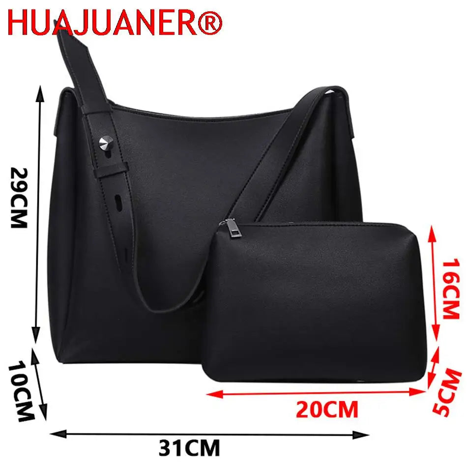 2 Casual Tote Bags PU Leather Shoulder Bags for Women Travel Lady Bag