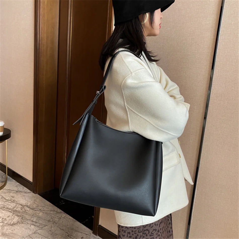 2 Sets Casual Totes Bag PU Leather Shoulder Bags for Women Female Travel Bag