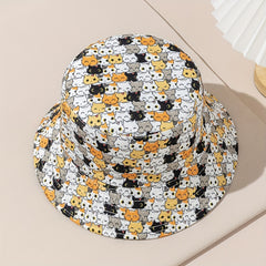Cartoon Cat Reversible Bucket Hat Animal Print Sunshade Fisherman Cap