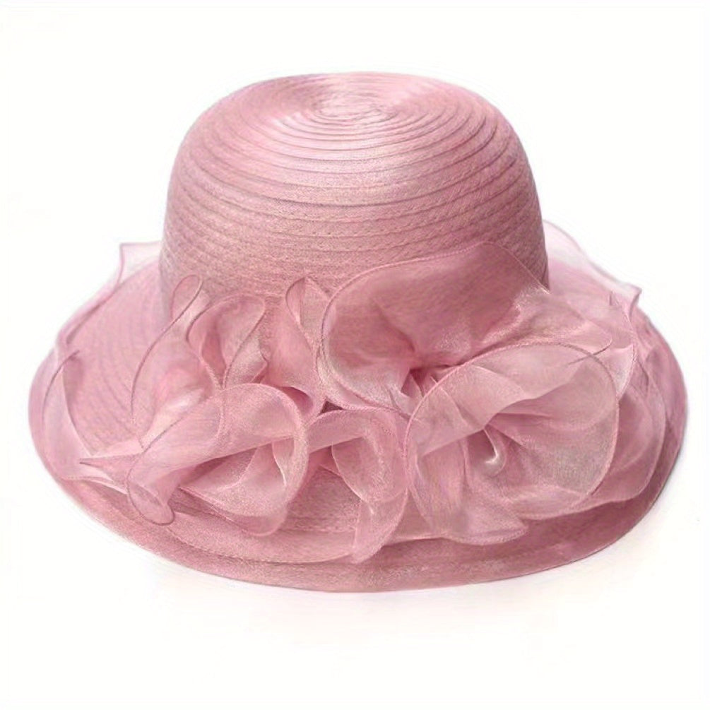 Sunscreen Organza Bucket Hat Flower Decor Lace Derby Hat