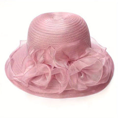 Sunscreen Organza Bucket Hat Flower Decor Lace Derby Hat