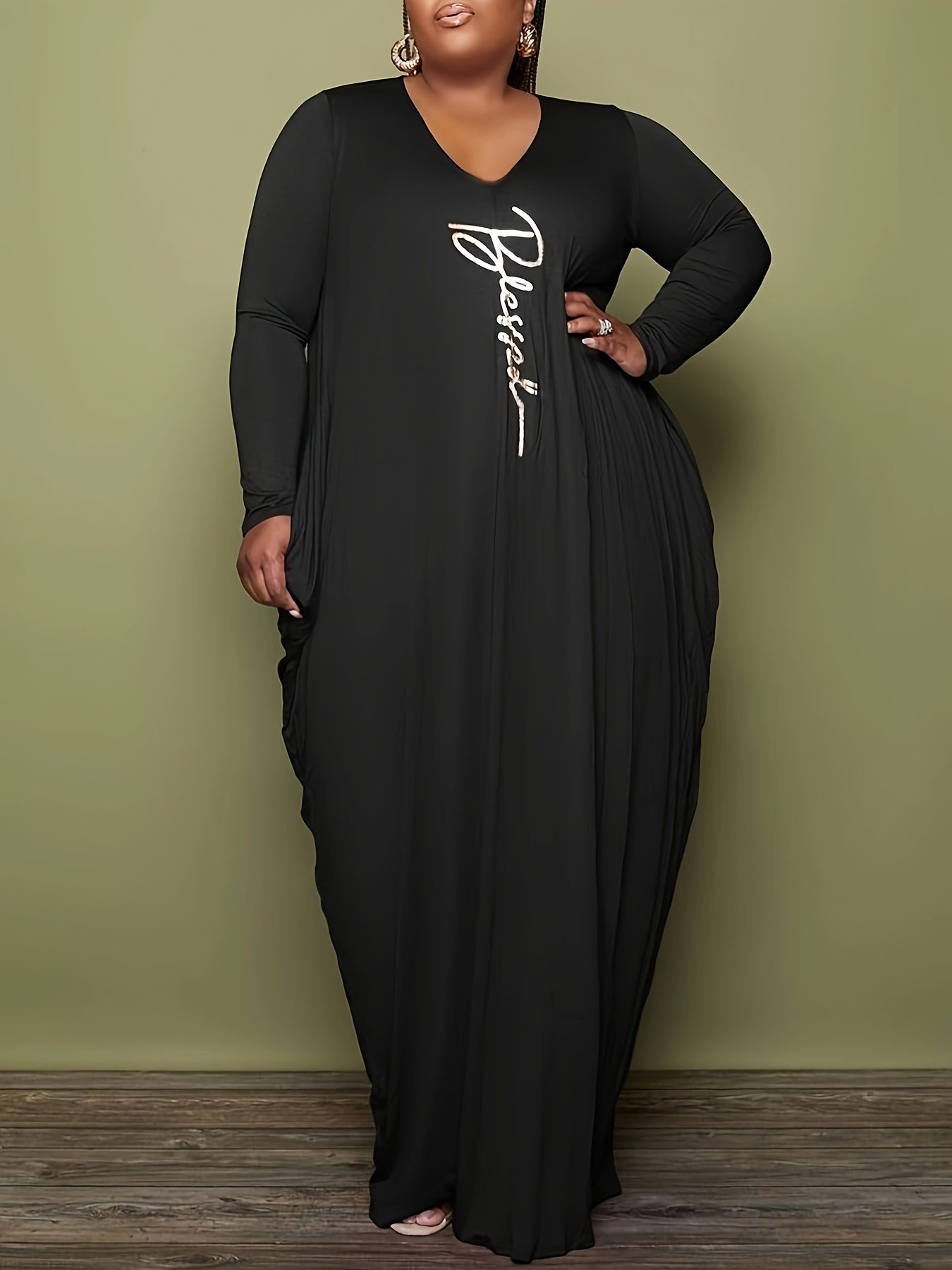  Letter Knot Sleeve Maxi Dress High Stretch