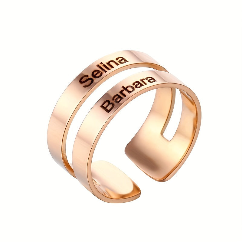 Personalized Engraved Name Ring Stainless Steel Adjustable Finger Ring