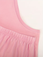 Women's Plus Slogan Print Tank Top & Shorts Set