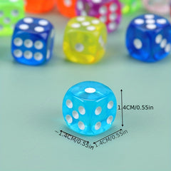 10 Transparent Dice Colored Game 6-sided 14mm for Children & Adults