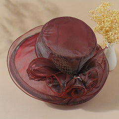 Organza Sun Hat Mesh Flower Derby Solid Bucket Hat Travel Beach Hats