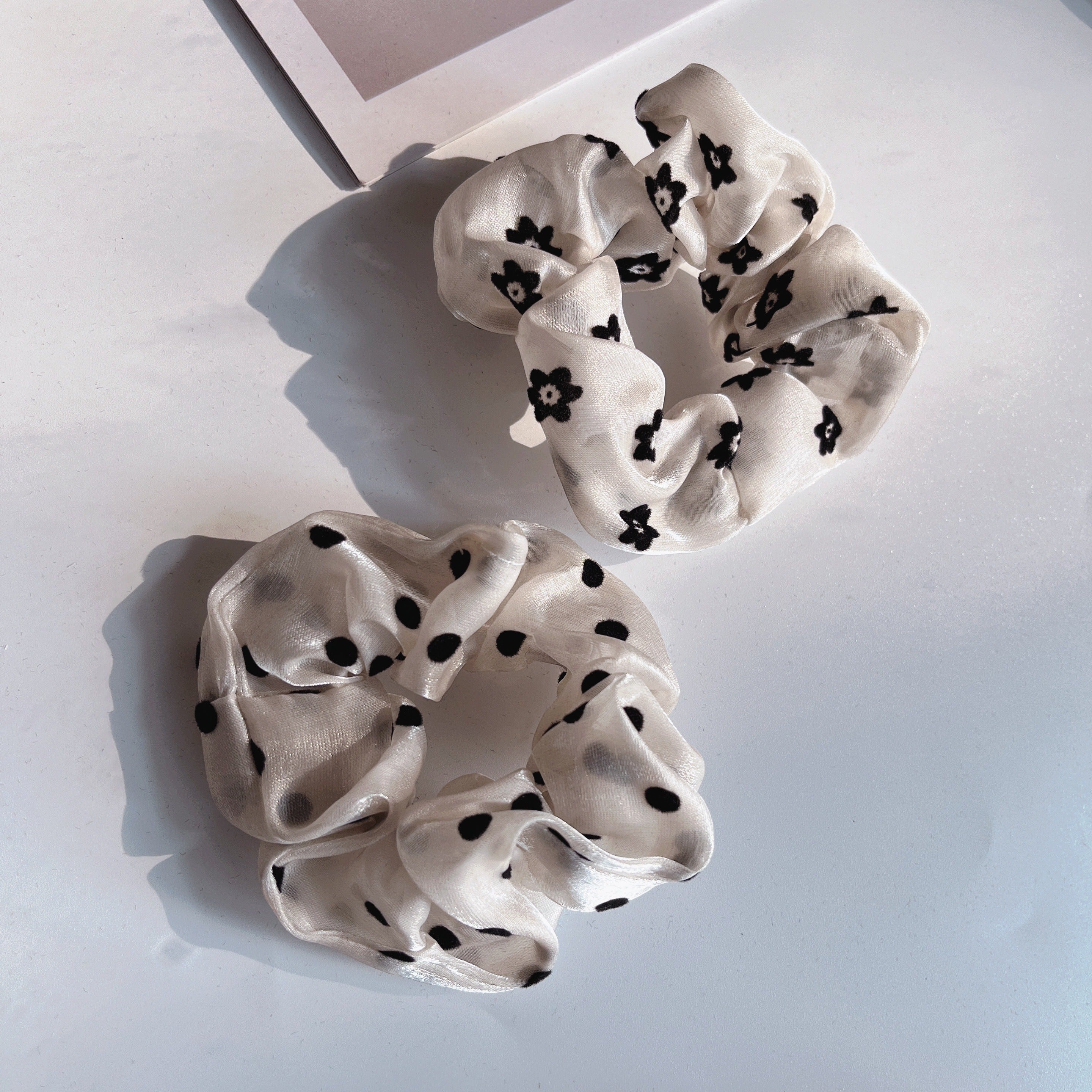 4pcs Polka Dot Scrunchies Hair Tie Organza Hair Rope Flower Print Hair Rope