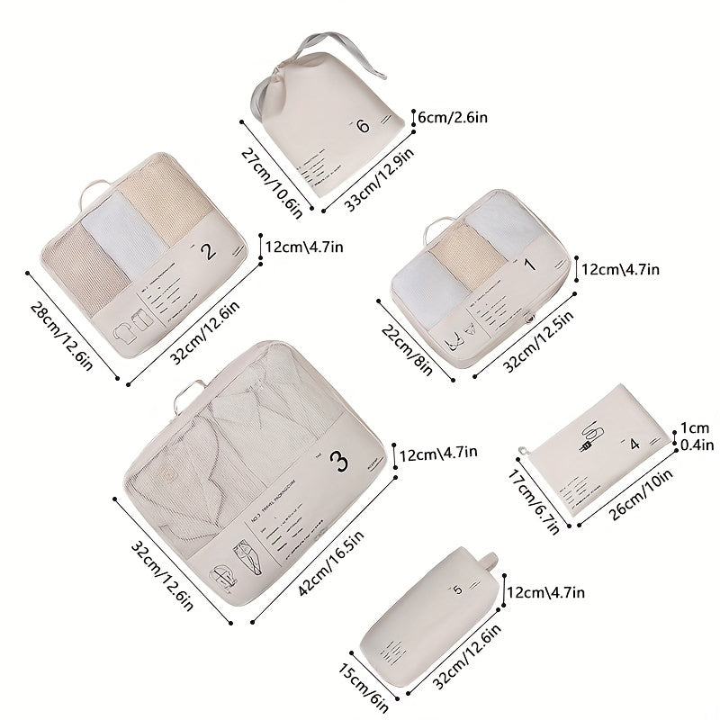 6pc Zipper Travel Storage Bag Mesh Clothing Sort