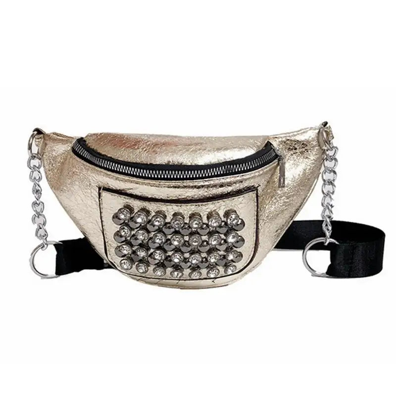 Women's Rhinestone PU Waist Bag Messenger Shoulder Chest