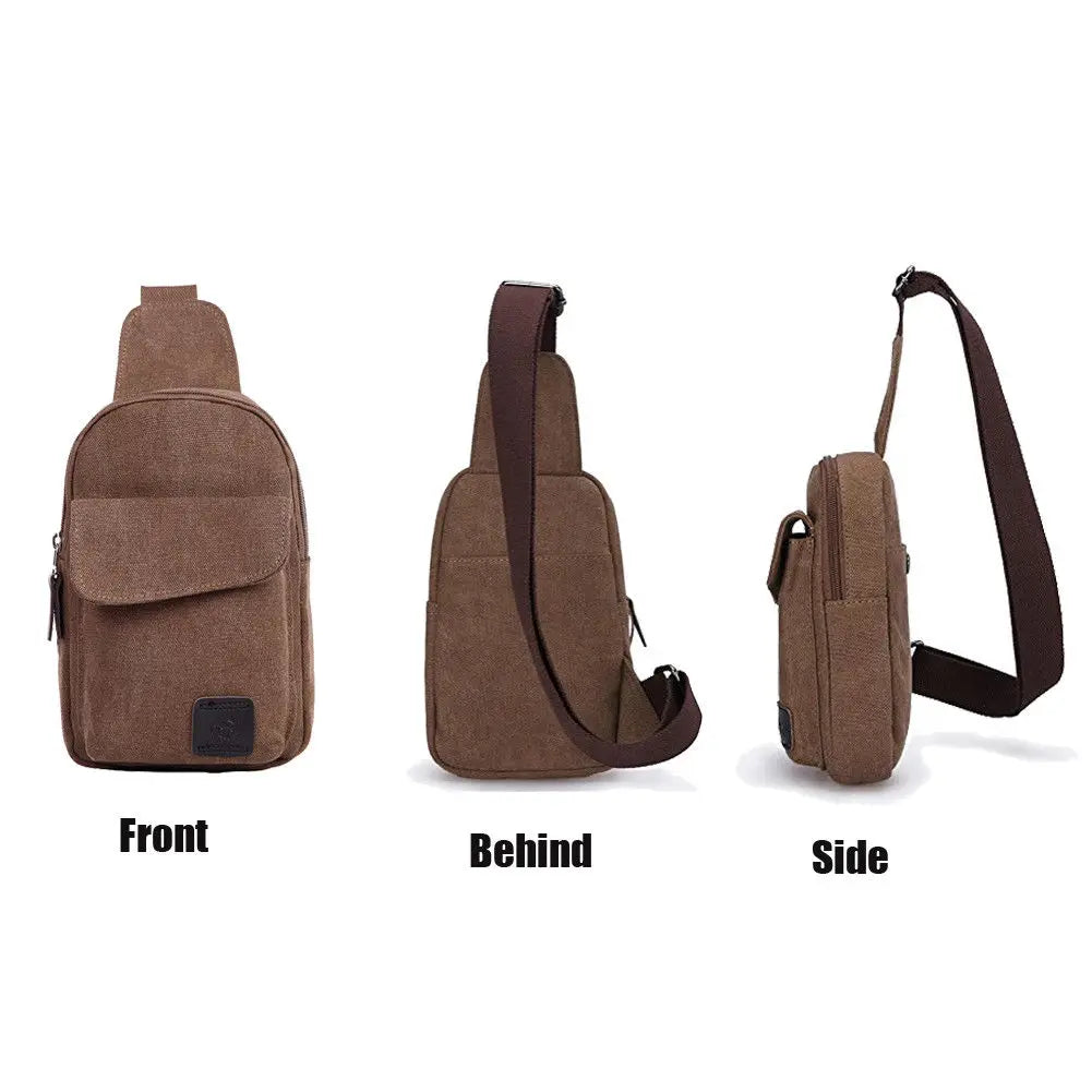 Men's Canvas Chest Bags Travel Hiking Handbag Zipper Hasp Casual Bags