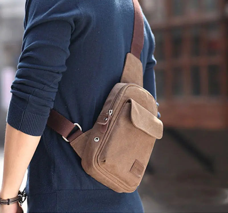 Men's Canvas Chest Bags Travel Hiking Handbag Zipper Hasp Casual Bags