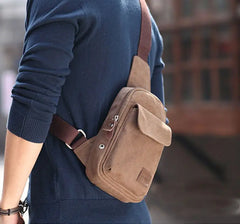 Men's Canvas Chest Bags Travel Hiking Handbag Zipper Hasp Casual Bags