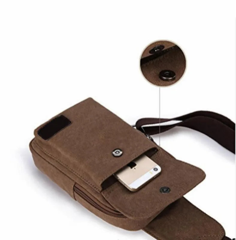 Men's Canvas Chest Bags Travel Hiking Handbag Zipper Hasp Casual Bags