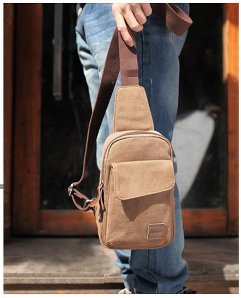 Men's Canvas Chest Bags Travel Hiking Handbag Zipper Hasp Casual Bags