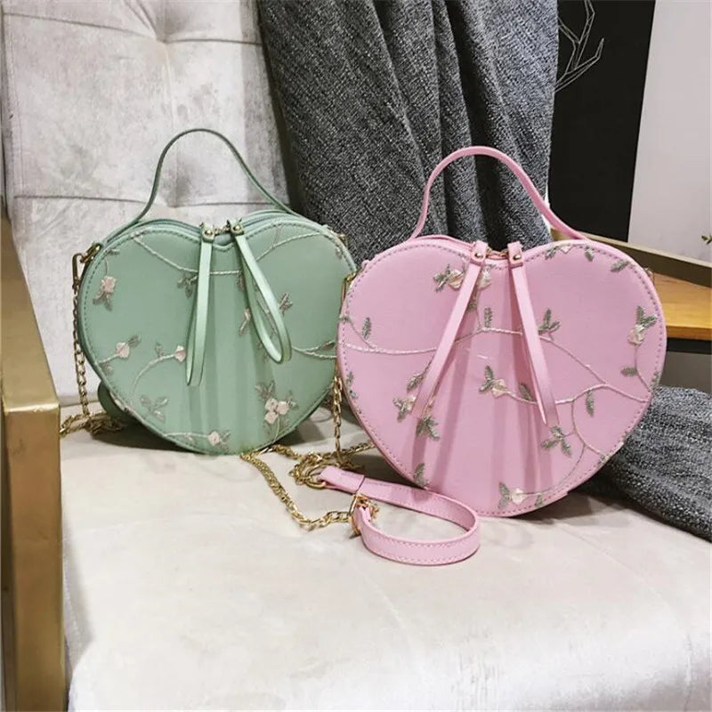 Heart-shaped Messenger Bag Chain Printing Lace Women