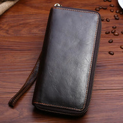 Men Wallet Retro Purse Leather Double Zipper Business Clutch Bag