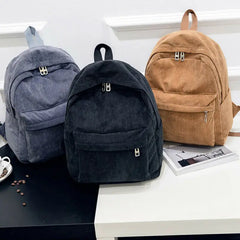 Corduroy Rucksack School Shoulder Bag Solid Backpack