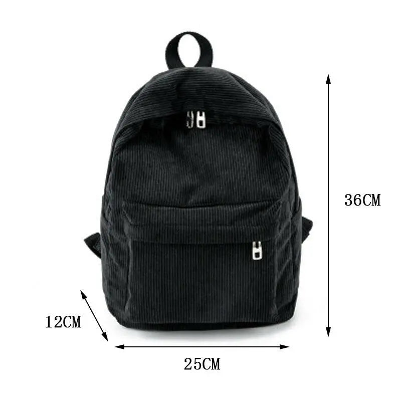 Corduroy Rucksack School Shoulder Bag Solid Backpack