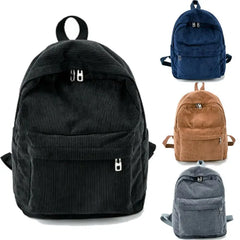 Corduroy Rucksack School Shoulder Bag Solid Backpack