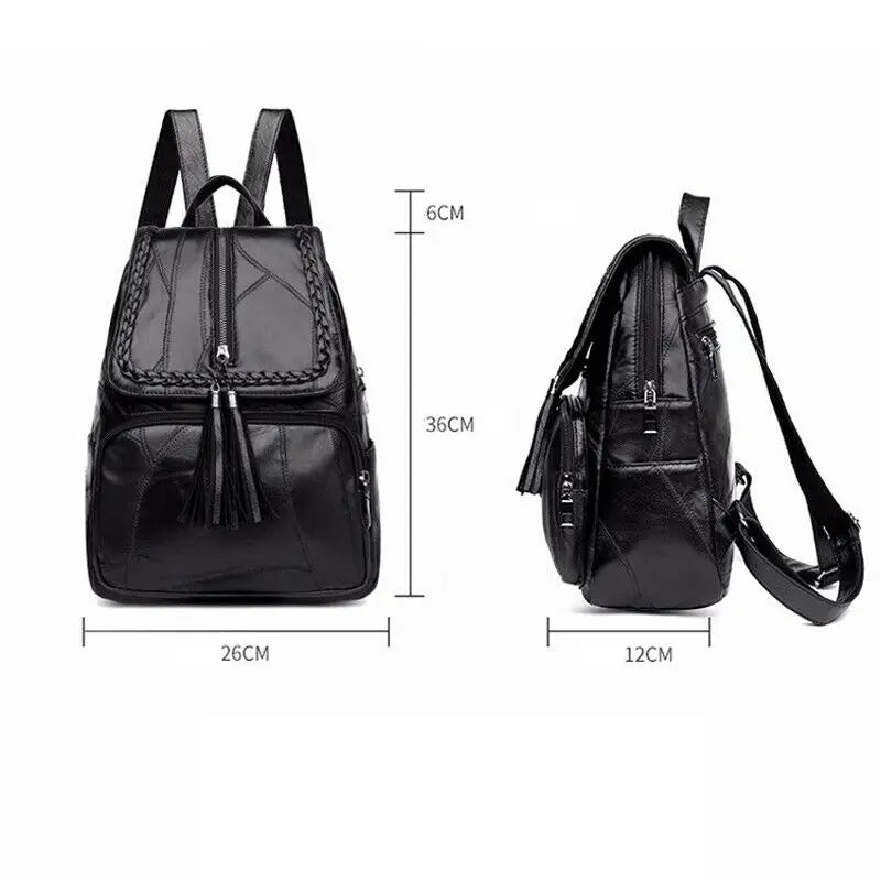Women Faux Leather Tassle Backpacks Rucksack Shoulder Bag