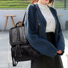 Women Faux Leather Tassle Backpacks Rucksack Shoulder Bag